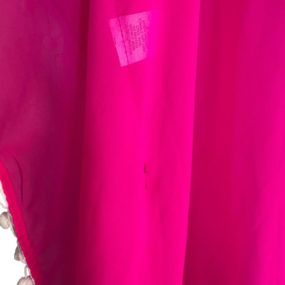 CLUB Z COLLECTION Hot Pink Sheer Kaftan/Swim Cover Up w/ Poms --Flaw - Picture 10 of 12
